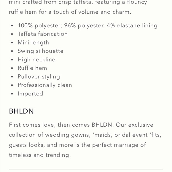 BHLDN Crisp Taffeta Mini Dress - Picture 4 of 4